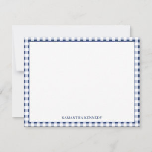 Cute Preppy Navy Blue Gingham Border Personalized Card