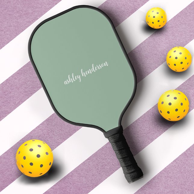 Cute Preppy Pastel Green Full Name Monogram Pickleball Paddle (Creator Uploaded)