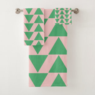 Cute Preppy Pink and Green Geometric Pattern Bath Towel Set