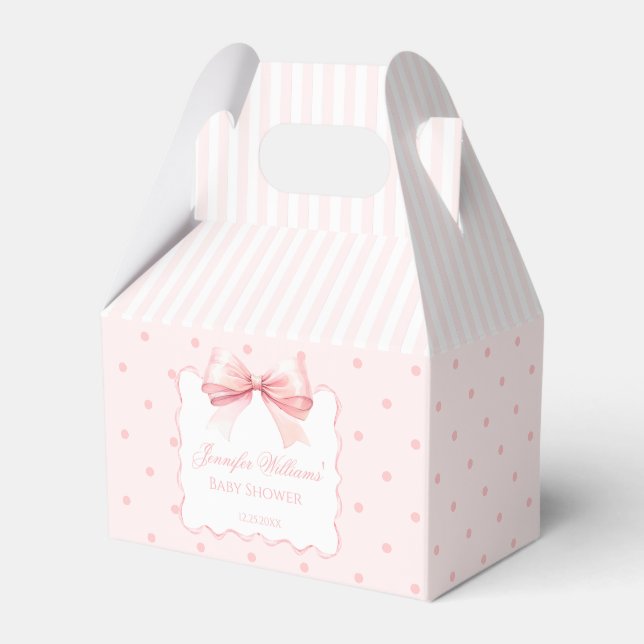 Cute preppy pink bow ribbon baby girl shower favor box (Front Side)