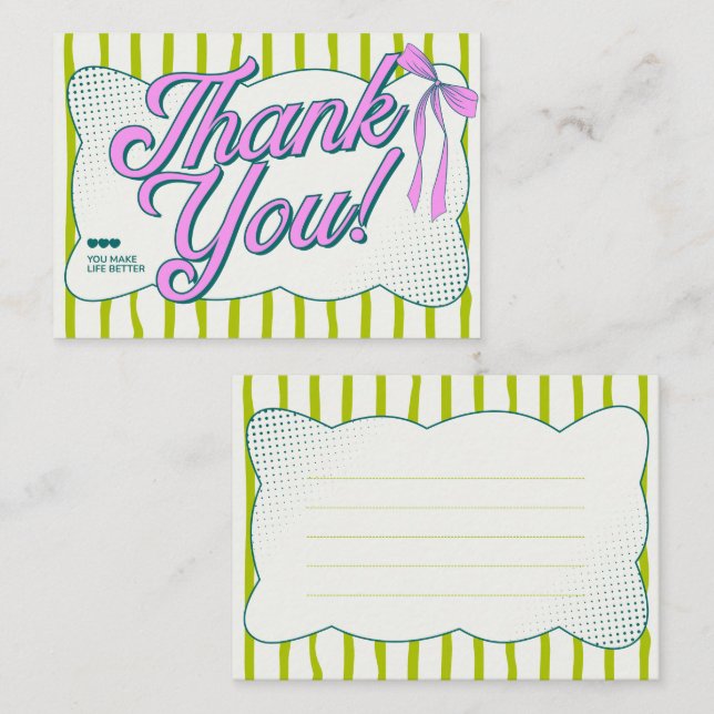 Cute Preppy Pink Bow Thank You Card (Front/Back)