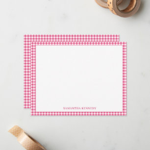 Cute Preppy Pink Gingham Border Personalized  Card