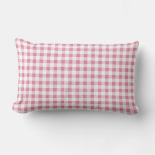 Cute Preppy Pink Gingham Plaid Pattern Lumbar Pillow