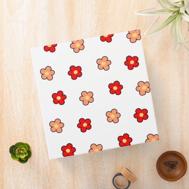 Cute Preppy Pink Red Flower Pattern Binder (In Situ)