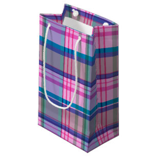 Cute Preppy Retro Plaid Pattern in Pink and Blue Small Gift Bag