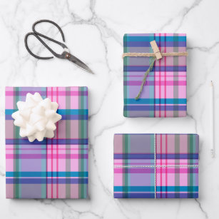 Cute Preppy Retro Plaid Pattern in Pink and Blue Wrapping Paper Sheet