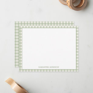 Cute Preppy Sage Green Gingham Border Personalized Card