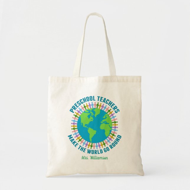 Cute Preschool Teacher World Custom School Tote Bag (Front)