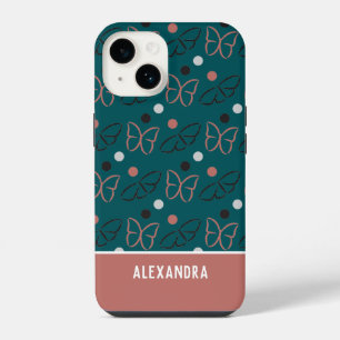Cute Pretty Blue and Pink Butterfly Art Pattern iPhone 14 Case