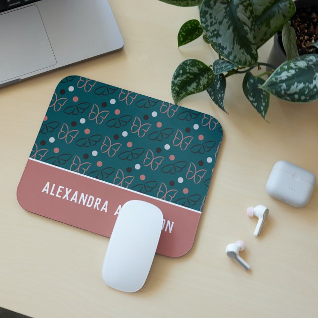 Cute Pretty Blue and Pink Butterfly Art Pattern Mouse Pad (Creator Uploaded)