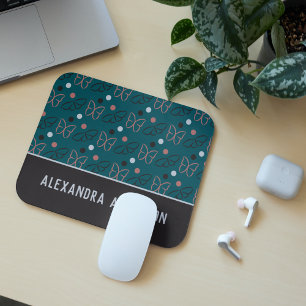 Cute Pretty Blue Grey/Grey Butterfly Art Pattern Mouse Pad