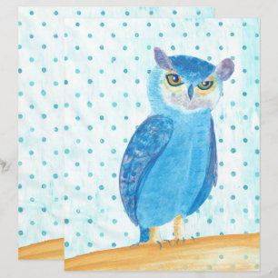 Cute Pretty Blue Purple Owl Scrapbook Paper