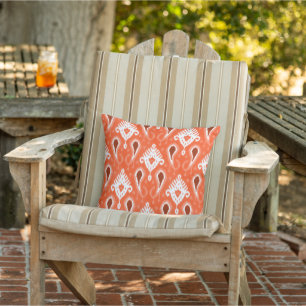 Cute Pretty Coral Orange Retro Ikat Tribal Pattern Outdoor Pillow