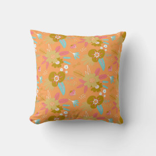 Cute pretty floral tangerine throw pillow