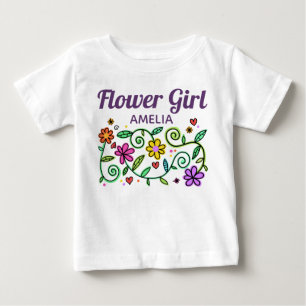 Cute Pretty Flower Art Personalised Flower Girl Baby T-Shirt