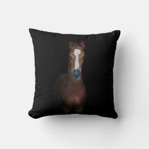 Cute pretty foal horse black background throw pillow