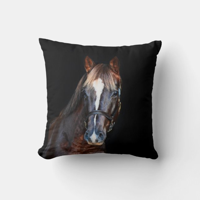 Cute pretty foal horse black background throw pillow (Front)