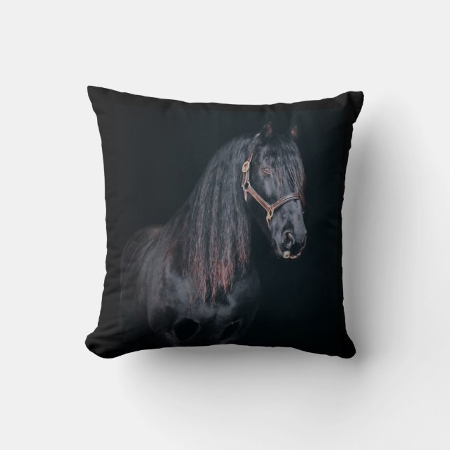 Cute pretty foal horse black background throw pillow (Front)