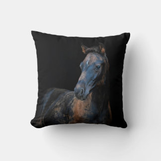 Cute pretty foal horse black background throw pillow
