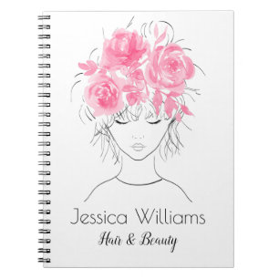 Cute pretty girl pink watercolor roses-Floral Notebook