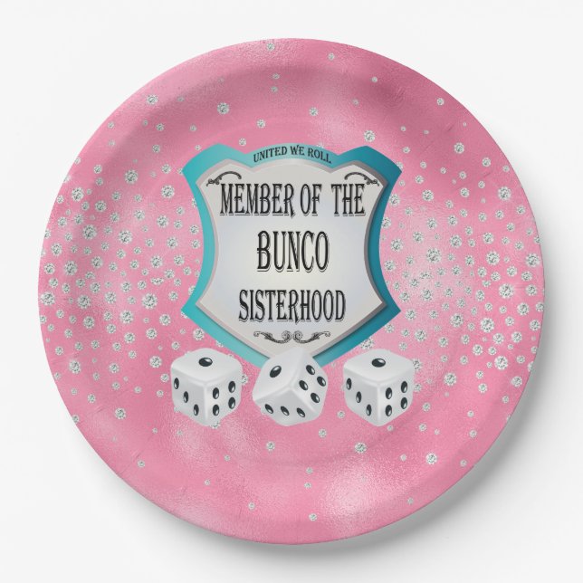 Cute Pretty Girly Pink Bunco Dice Party Paper Plate (Front)