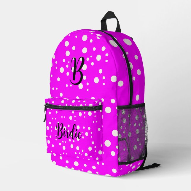 Cute Pretty Hot Pink (Initial Letter & Name) Printed Backpack (Back Corner Right)