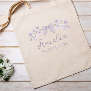 Cute Pretty Lavender Floral Bow Flower Girl Tote Bag