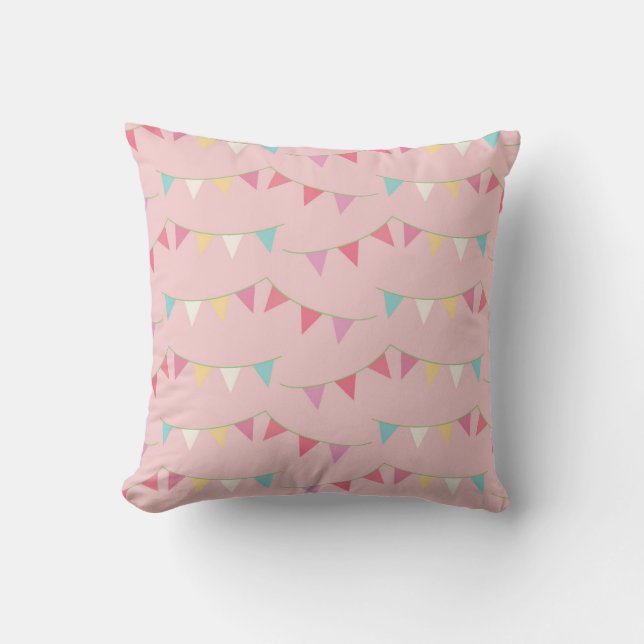 Cute pretty pink bunting throw pillow (Front)