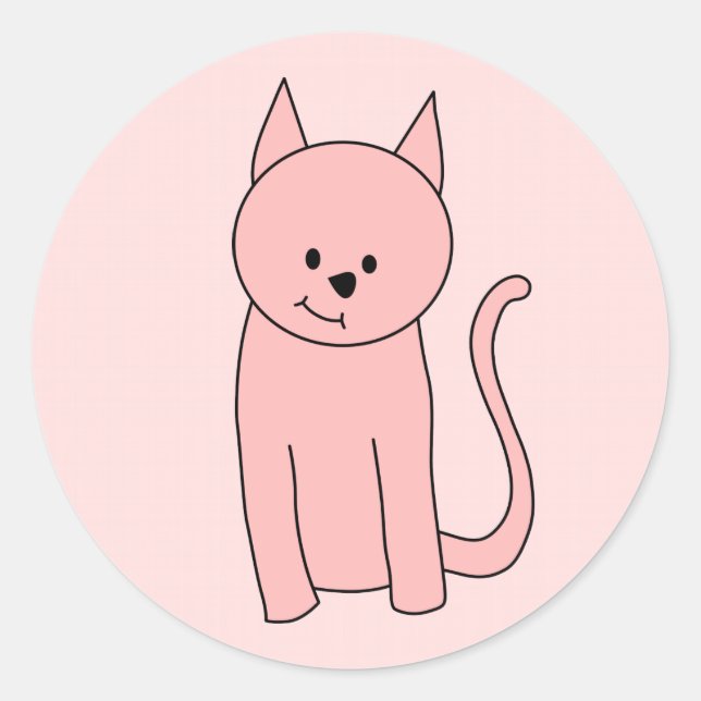 Cute Pretty Pink Cat Classic Round Sticker (Front)