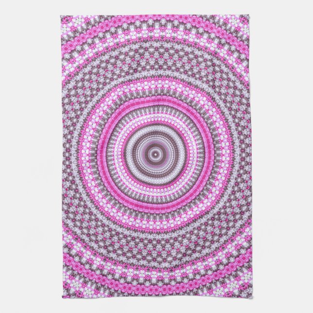 Cute Pretty Pink mandala kitchen Tea towel (Vertical)