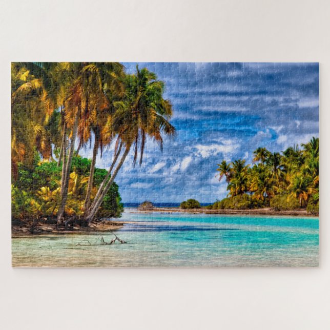 Cute Pretty Summer Hawaiian Beach Watercolor Art Jigsaw Puzzle (Horizontal)