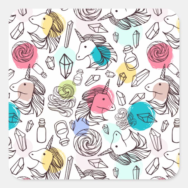 Cute Pretty Unicorn Pattern Square Sticker (Front)