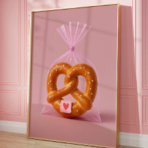 Cute Pretzel Art Print, Cozy Bakery Kitchen Wall