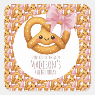 Cute Pretzel Girl Birthday Party Square Sticker