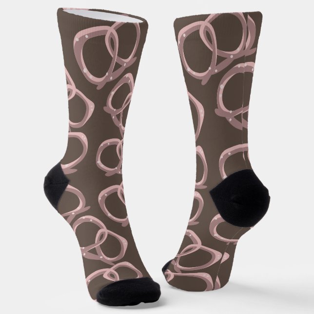 Cute Pretzels Salted Snack Pink Brown  Socks (Angled)