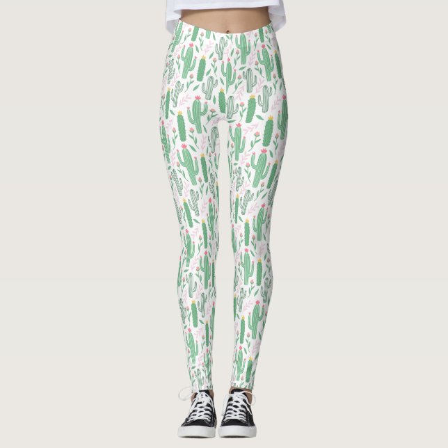 Cute Prickly Cactus Pattern Leggings (Front)