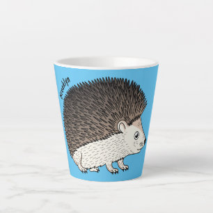 Cute prickly hedgehog cartoon illustration  latte mug