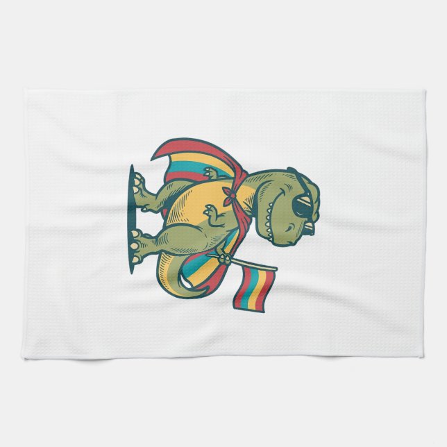 Cute Pride Dinosaur Vector Shirt Design_1 Kitchen Towel (Horizontal)
