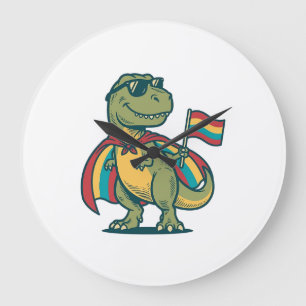 Cute Pride Dinosaur Vector Shirt Design_1 Large Clock