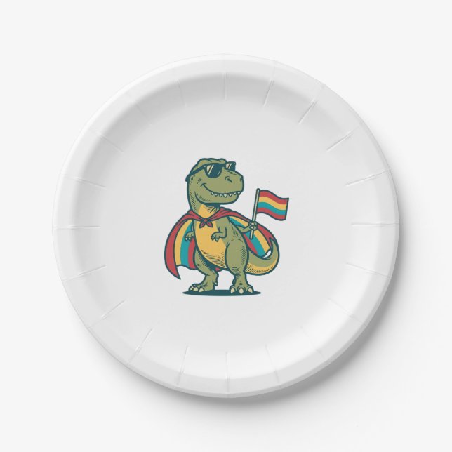 Cute Pride Dinosaur Vector Shirt Design_1 Paper Plate (Front)