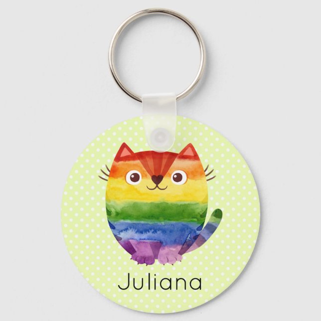 Cute Pride Kitty Watercolor  Keychain (Front)