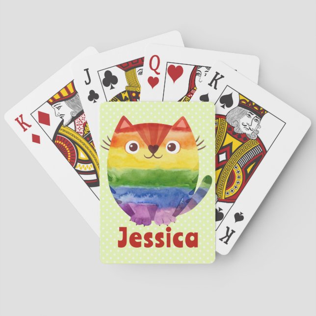Cute Pride Kitty Watercolor Personalized Playing Cards (Back)