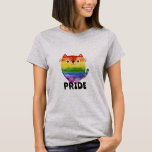 Cute Pride Kitty Watercolor   T-Shirt<br><div class="desc">Cute tee features a watercolor fat cat in LGBT rainbow pride colours . "Pride" text is customizable</div>