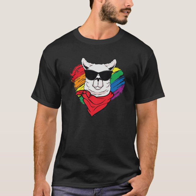 Cute Pride Llama Sunglasses Funny LGBRainbow T-Shirt (Front)