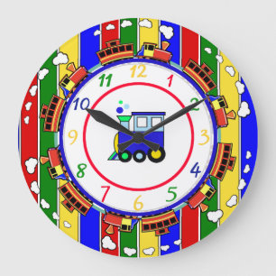 Cute Primary Colours Choo Choo Train Large Clock