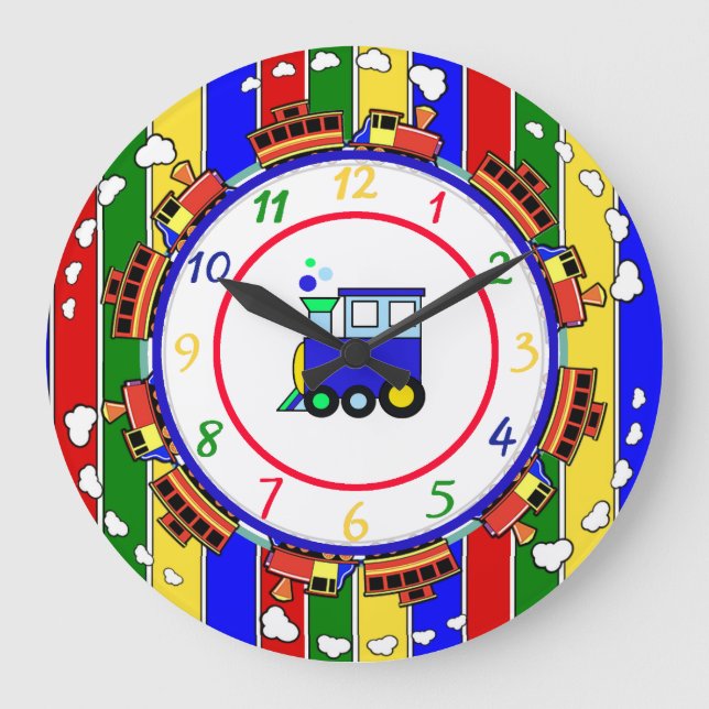 Cute Primary Colours Choo Choo Train Large Clock (Front)