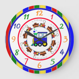 Cute Primary Colours Choo Choo Train Large Clock