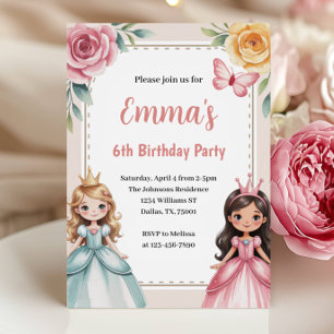 Cute Princess 6th Birthday Party Invitation