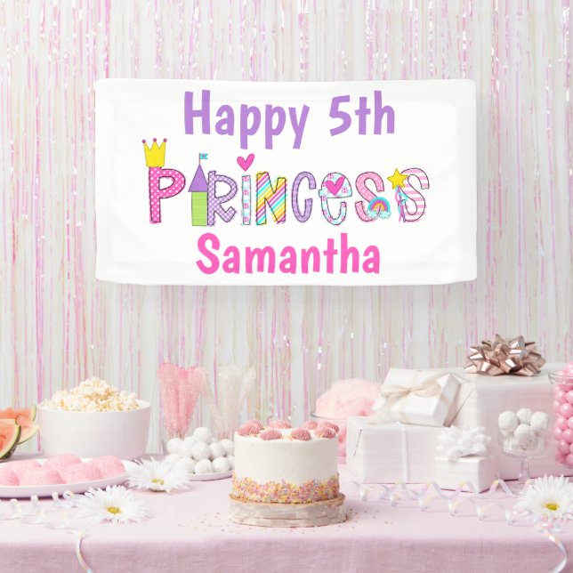 Cute Princess Alphabet Personalized Birthday Banner (Party)