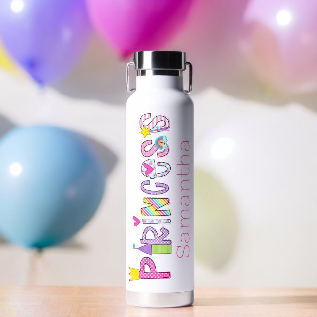 Cute Princess Alphabet Personalized Water Bottle (Creator Uploaded)